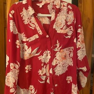 Candie's Red Floral Button Down Shirt